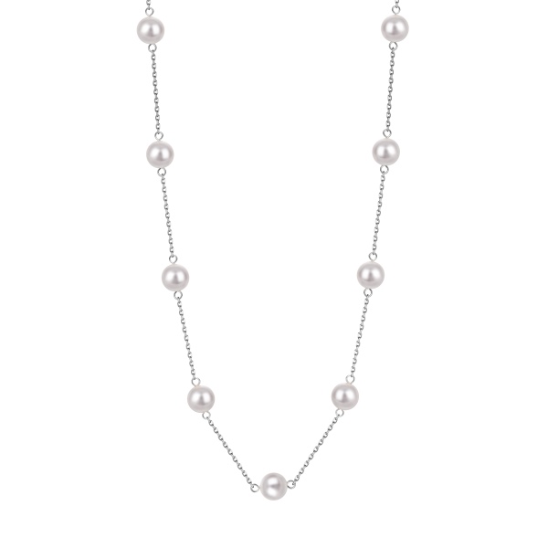 S925纯银白色珍珠合成贝珠等距排列小众时尚优雅高级感项链
