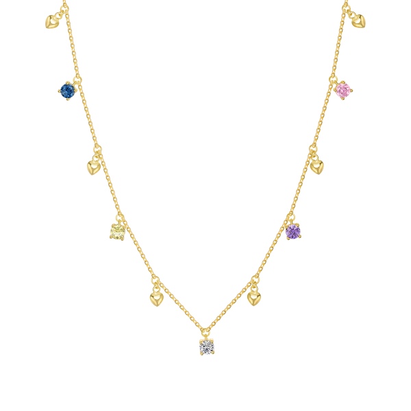 银S925圆锆彩色镶嵌光面爱心吊坠时尚多吊坠项链