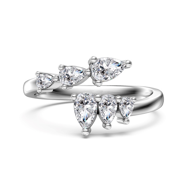 银S925水滴大小钻排列双层简约设计时尚开口戒指