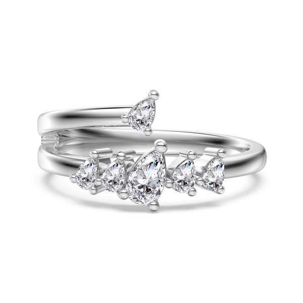 银S925水滴大小钻排列双层简约设计时尚闭口戒指