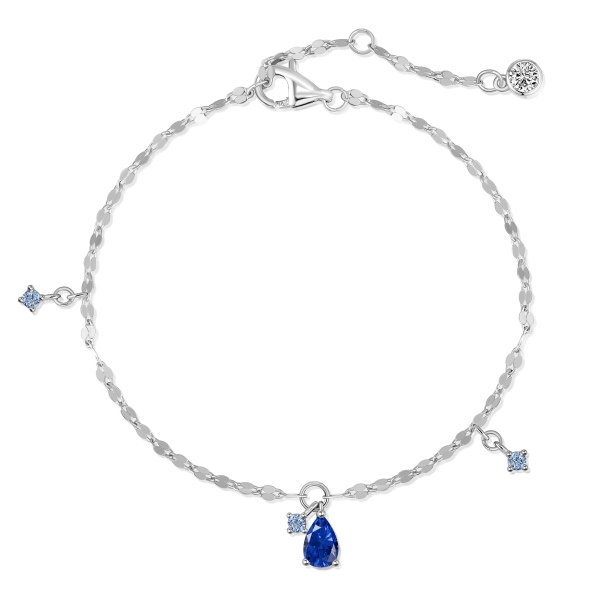 银S925蓝色水滴小圆锆镶嵌嘴唇链精致小巧手链