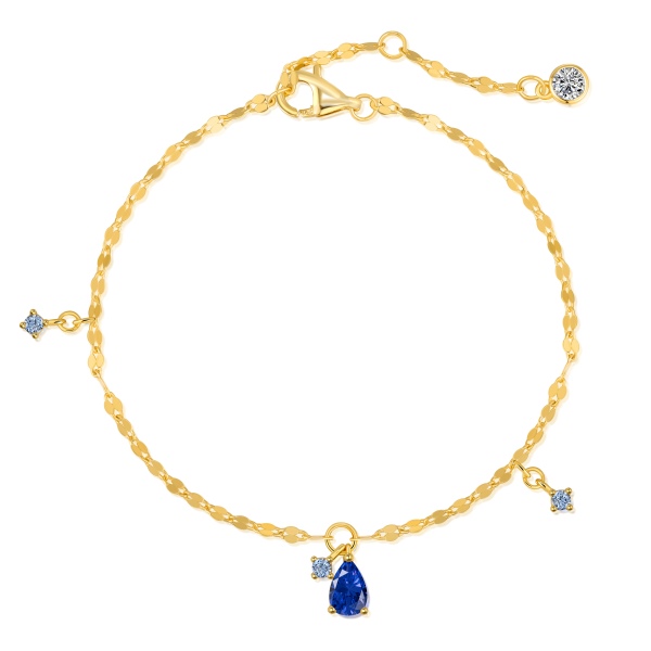 银S925蓝色水滴小圆锆镶嵌嘴唇链精致小巧手链