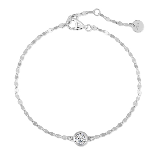 银S925白色圆锆单钻镶嵌嘴唇链设计精致时尚手链