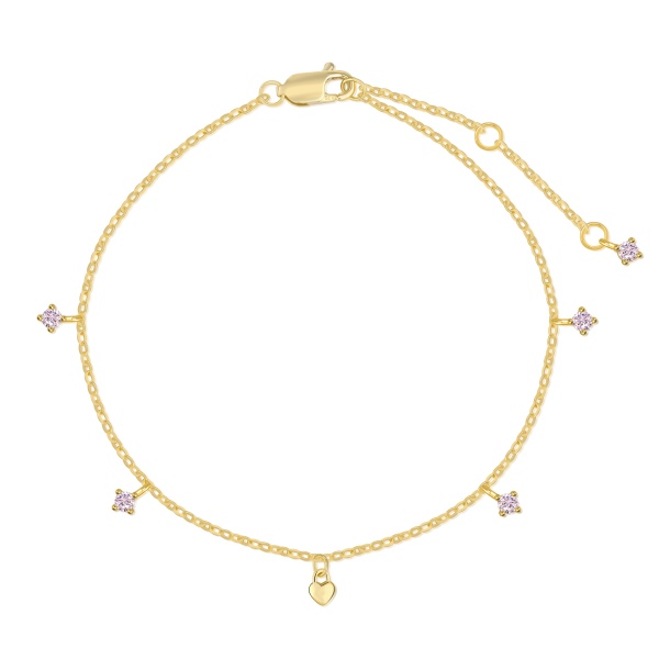 银S925粉色圆锆光面爱心多吊坠设计小巧精致时尚手链