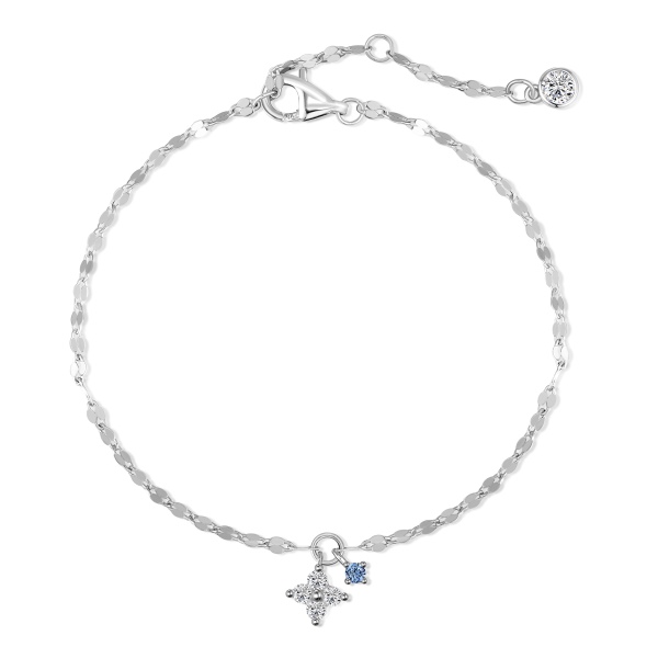 银S925白色圆锆镶嵌四叶草吊坠嘴唇链时尚精致手链