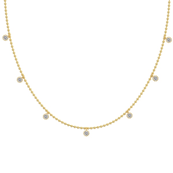 银S925白色圆锆镶嵌圆珠链多吊坠设计时尚项链