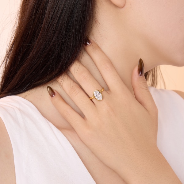 银S925包镶椭圆形主石旦形极简冷淡风戒指