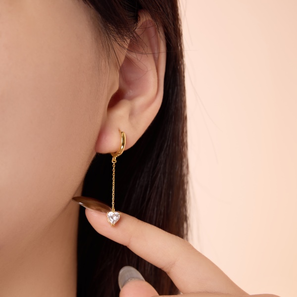 银S925白色心形流苏吊坠简约时尚耳环