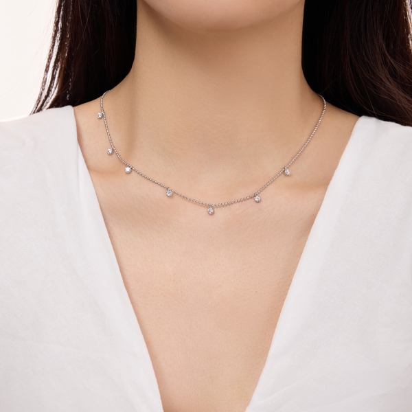 银S925白色圆锆镶嵌圆珠链多吊坠设计时尚项链