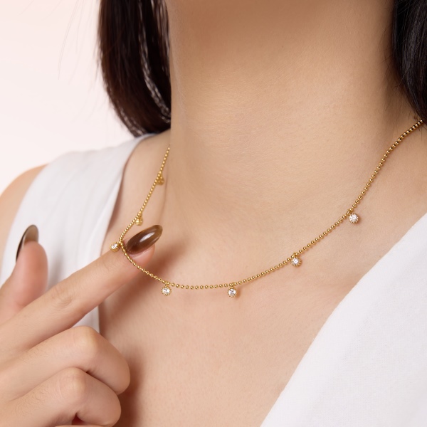 银S925白色圆锆镶嵌圆珠链多吊坠设计时尚项链