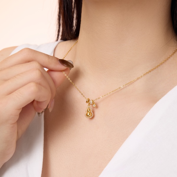 银S925白色圆锆镶嵌转运葫芦圆环吊坠时尚DIY项链