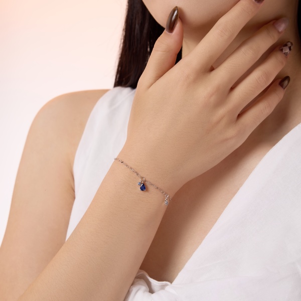 银S925蓝色水滴小圆锆镶嵌嘴唇链精致小巧手链