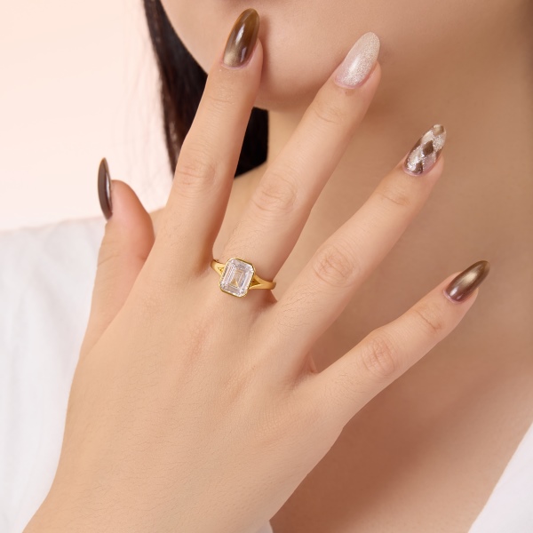 银S925包镶长方形主石方糖极简冷淡风戒指