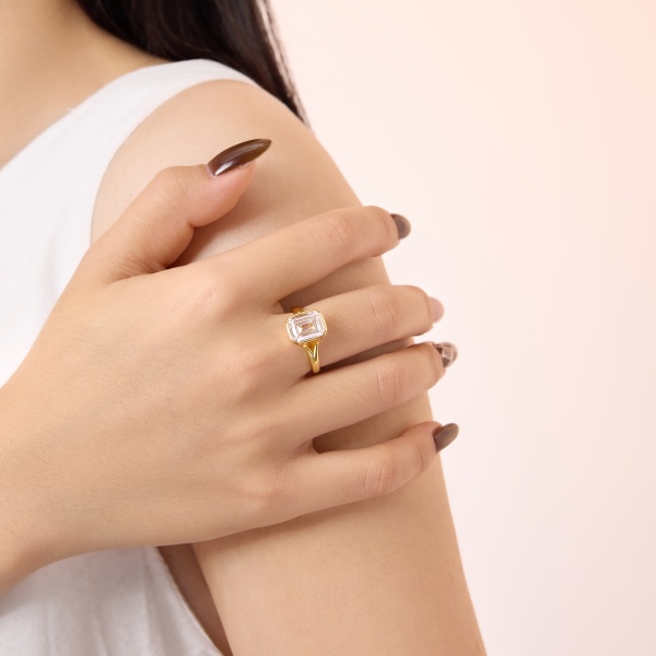 银S925包镶长方形主石方糖极简冷淡风戒指