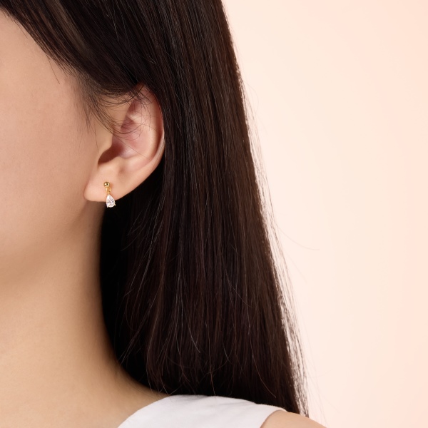 银S925白色水滴梨形吊坠光面圆珠精致小巧耳钉