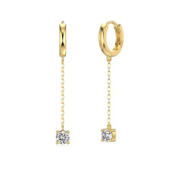 银S925白色圆锆流苏吊坠简约时尚耳环