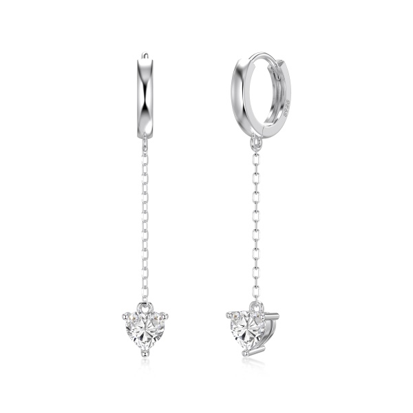 银S925白色心形流苏吊坠简约时尚耳环