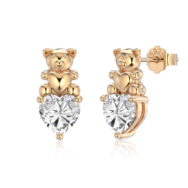 银S925小熊爱心单钻锆石精致时尚可爱设计套装耳钉