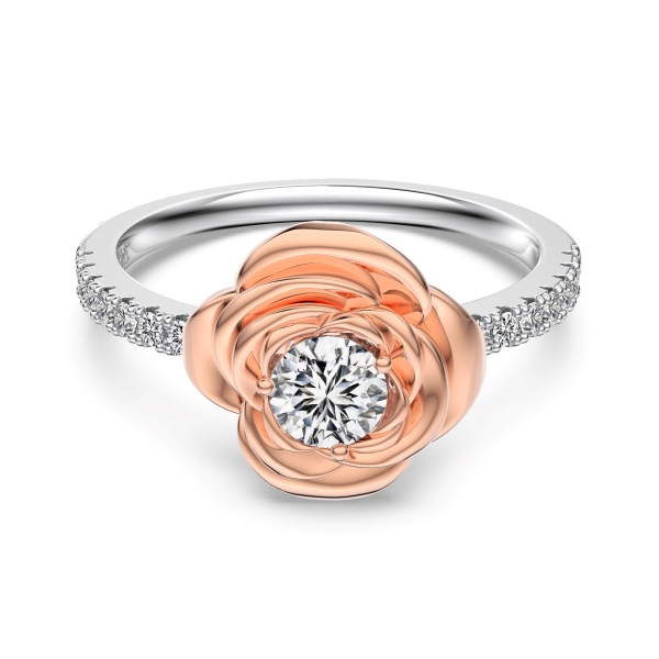 银S925白色圆锆玫瑰花设计公主风精致时尚奢华撞色戒指