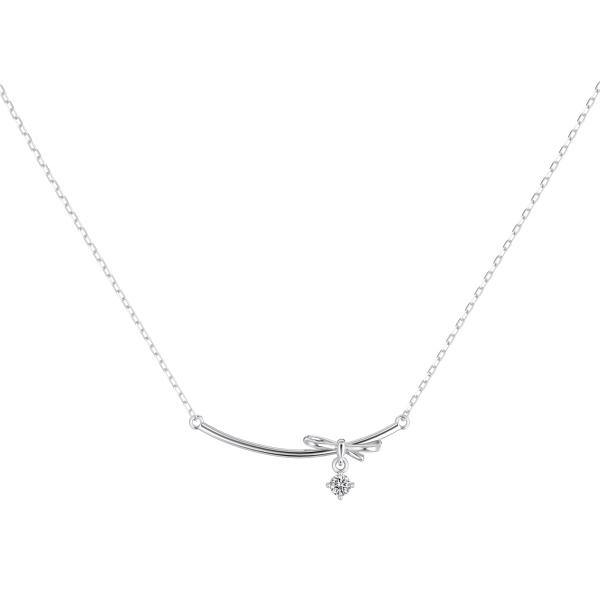 银S925白色圆锆单钻蝴蝶结设计细线条简约精致套装项链