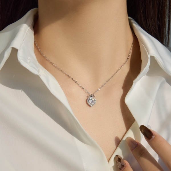 银S925皇冠爱心圆锆镶嵌精致时尚公主套装项链