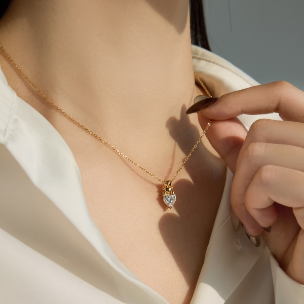 银S925小熊爱心单钻锆石精致时尚可爱设计套装项链