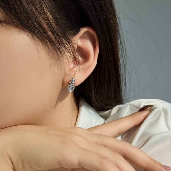 银S925小熊爱心单钻锆石精致时尚可爱设计套装耳钉