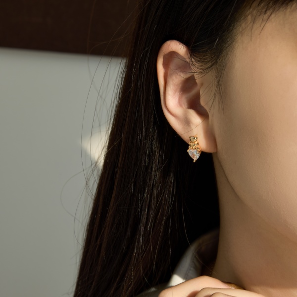 银S925小熊爱心单钻锆石精致时尚可爱设计套装耳钉