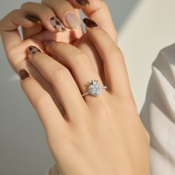 银S925皇冠爱心圆锆镶嵌精致时尚公主套装戒指