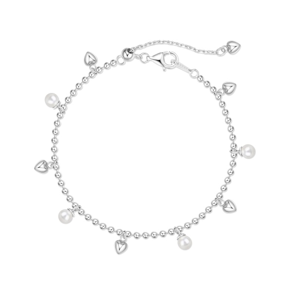 银S925立体爱心珍珠ins风精致百搭复古手链