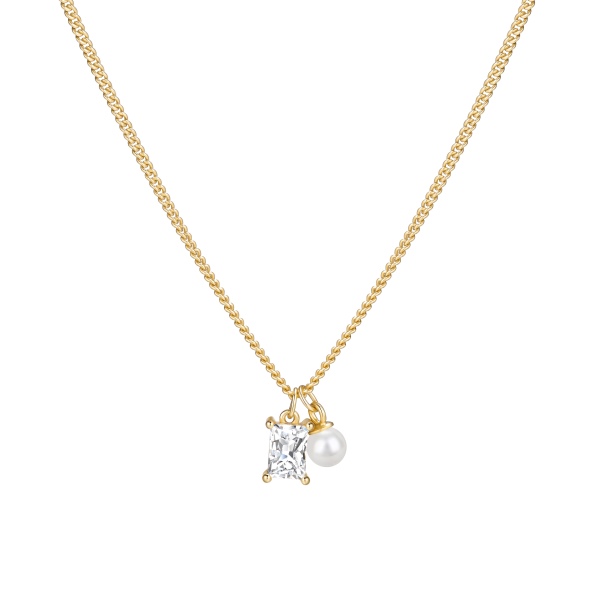 银S925长方锆石珍珠精致复古项链