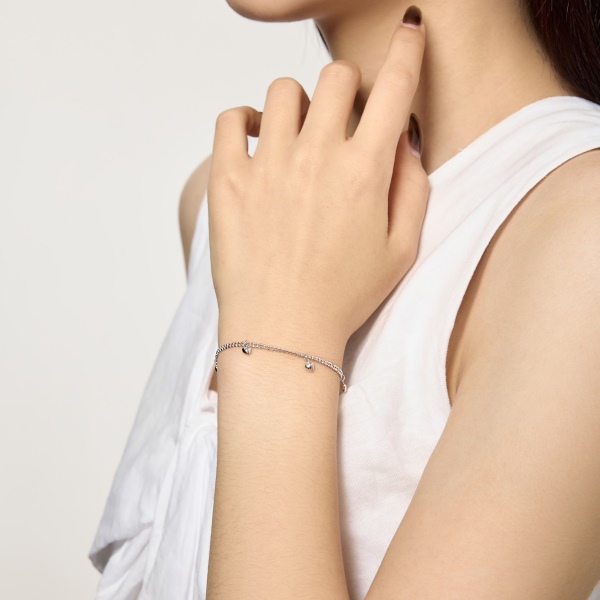 银S925大小圆珠光面多吊坠小众时尚手链