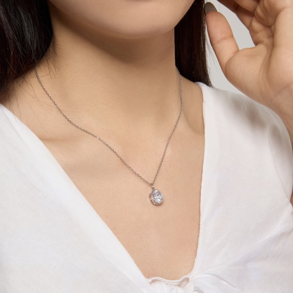 银S925白色旦形椭圆锆石包镶设计百搭时尚项链