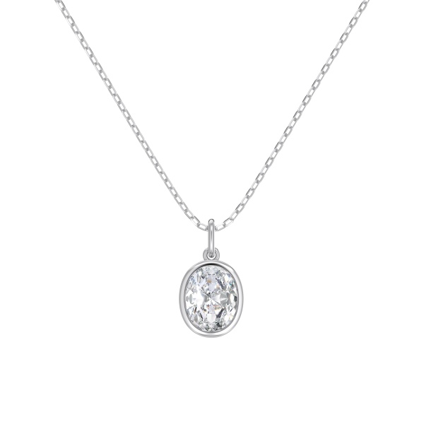 银S925白色旦形椭圆锆石包镶设计百搭时尚项链