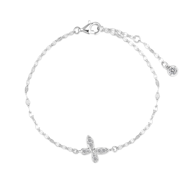 银S925白色圆锆镶嵌蝴蝶吊坠嘴唇链小众时尚设计手链