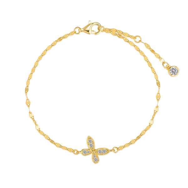 银S925白色圆锆镶嵌蝴蝶吊坠嘴唇链小众时尚设计手链