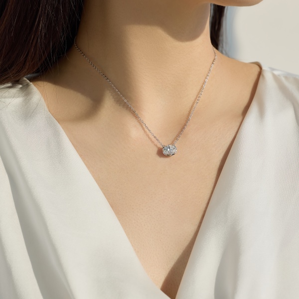 「莫桑钻 Moissanite 系列」银S925白色旦形莫桑钻经典八爪闪耀小星球小众时尚设计套装项链