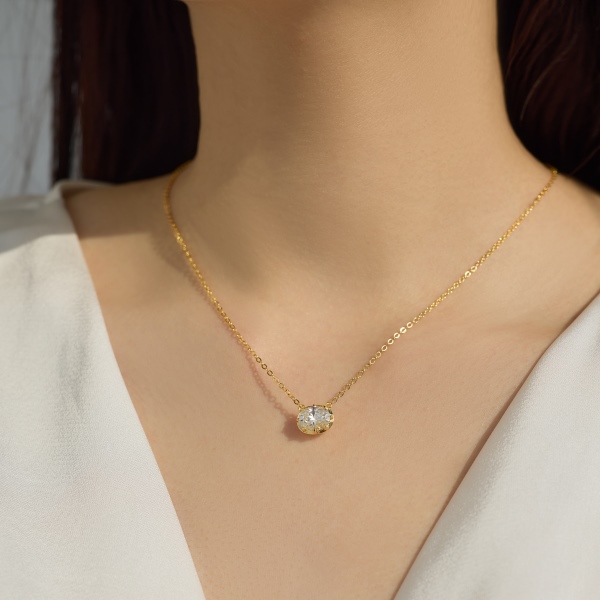 「莫桑钻 Moissanite 系列」银S925白色旦形莫桑钻经典八爪闪耀小星球小众时尚设计套装项链