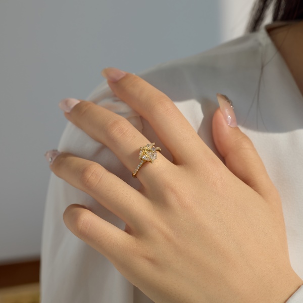 银S925白色心形爱心圆锆镶嵌蝴蝶结礼物甜酷个性套装戒指