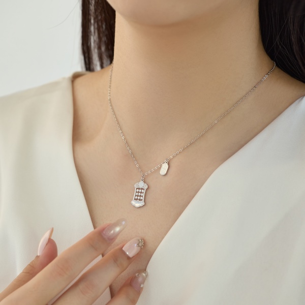 银S925招财福字国风算盘新中式设计感项链