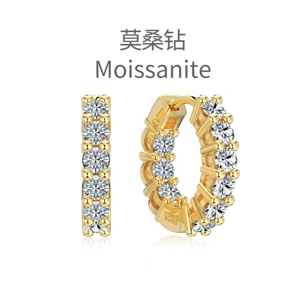 「莫桑钻 Moissanite 系列」银S925白色圆形莫桑钻正反面镶嵌小众时尚设计耳环耳圈