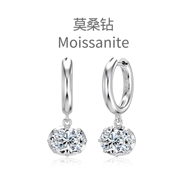 「莫桑钻 Moissanite 系列」银S925白色旦形莫桑钻经典八爪闪耀小星球小众时尚设计套装耳环