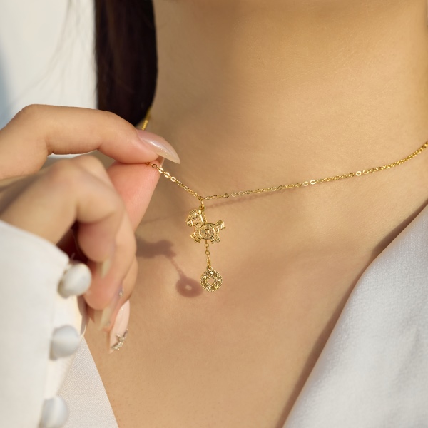 银S925马上有钱生肖小马铜钱流苏极简项链