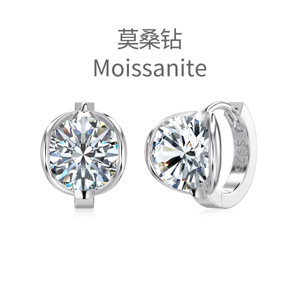 「莫桑钻 Moissanite 系列」银S925白色圆形莫桑钻单钻镶嵌小灯泡设计小众时尚耳圈耳环