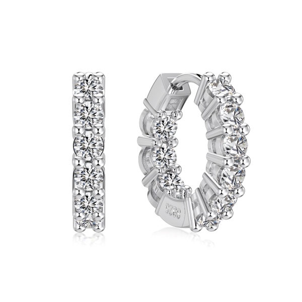 银S925白色圆形正反面镶嵌小众时尚设计耳环耳圈