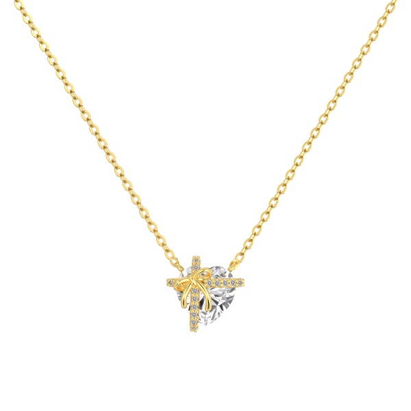 银S925白色心形爱心圆锆镶嵌蝴蝶结礼物甜酷个性套装项链