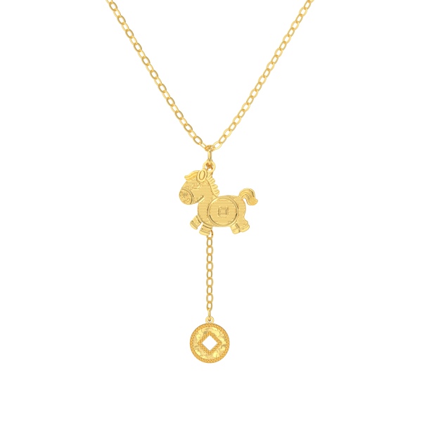 银S925马上有钱生肖小马铜钱流苏极简项链