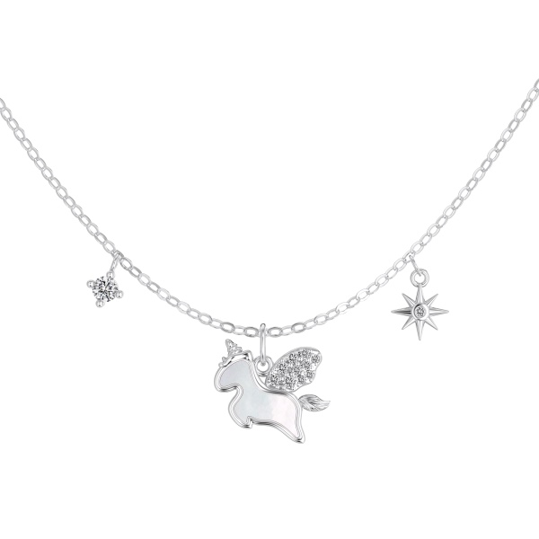 银S925白色小马驹贝壳独角兽八芒星小圆锆吊坠时尚小众高级感项链