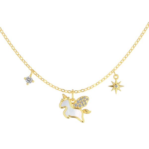 银S925白色小马驹贝壳独角兽八芒星小圆锆吊坠时尚小众高级感项链