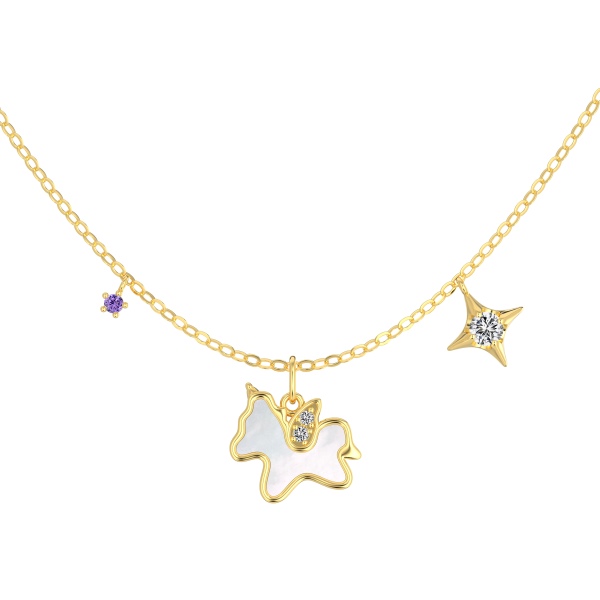 银S925白色小马驹贝壳独角兽星星紫色小圆锆吊坠时尚小众高级感项链